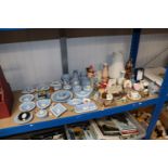 A large collection of Wedgwood blue porcelain, var