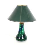 A green and blue tinted Art Glass table lamp, with green shade