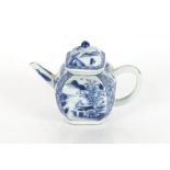 An 18th Century Chinese blue and white tea pot of baluster form, decorated rural scenes, 11cm