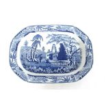 A 19th Century blue and white transfer printed meat plate, bearing old collection label verso,