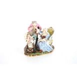 A Meissen figure group, depicting an elderly lady with attendant suitor and cherub, 16cm long,