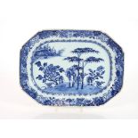 A 19th Century Chinese blue and white platter of octagonal elongated form, 46cm long AF; a smaller