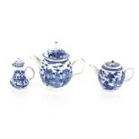 A large Chinese blue and white teapot AF; a smaller similar; a baluster coffee pot; various