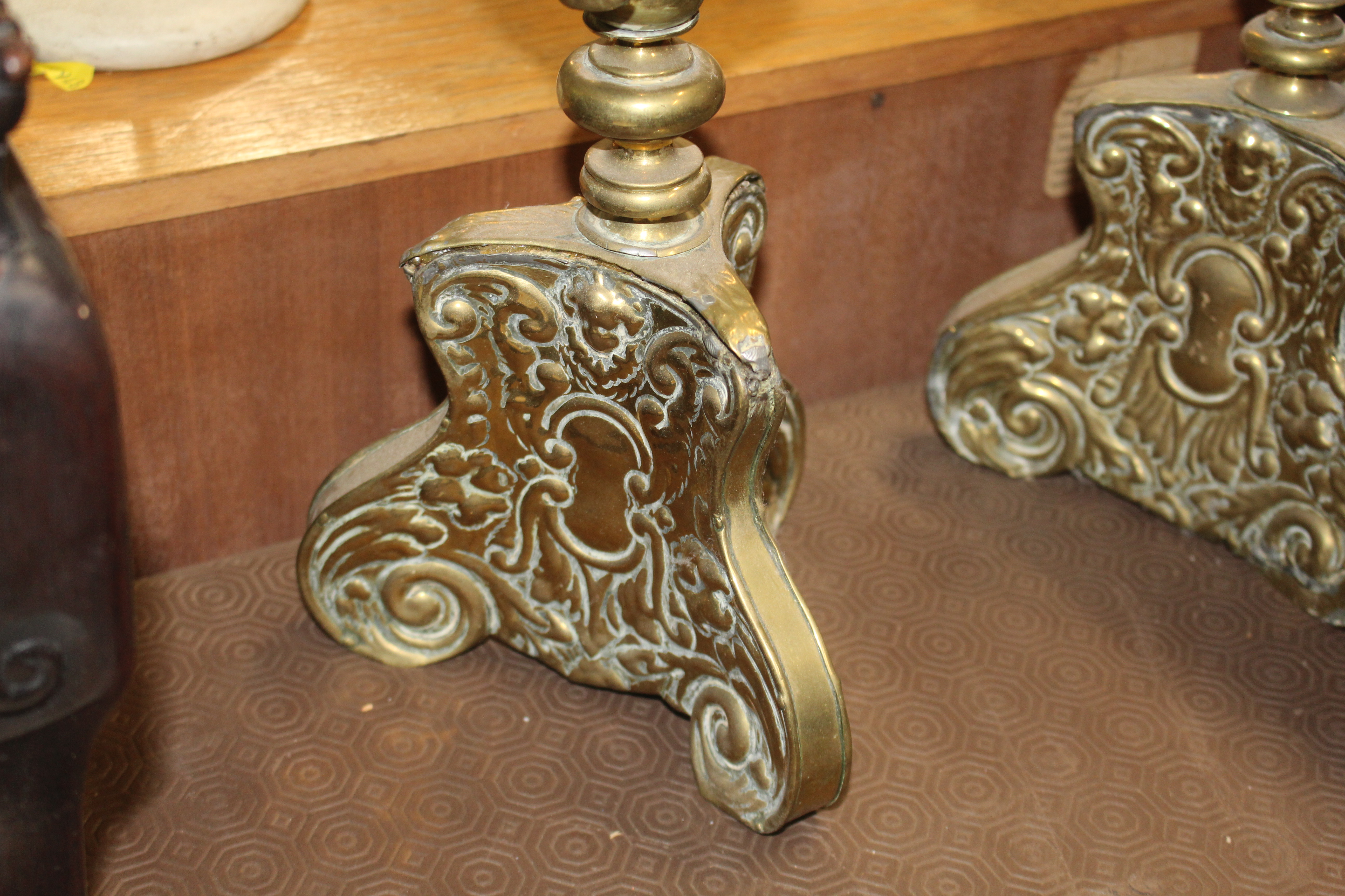 A pair of antique French brass candlesticks - Image 2 of 4