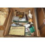 A box of various items to include cut throat razor