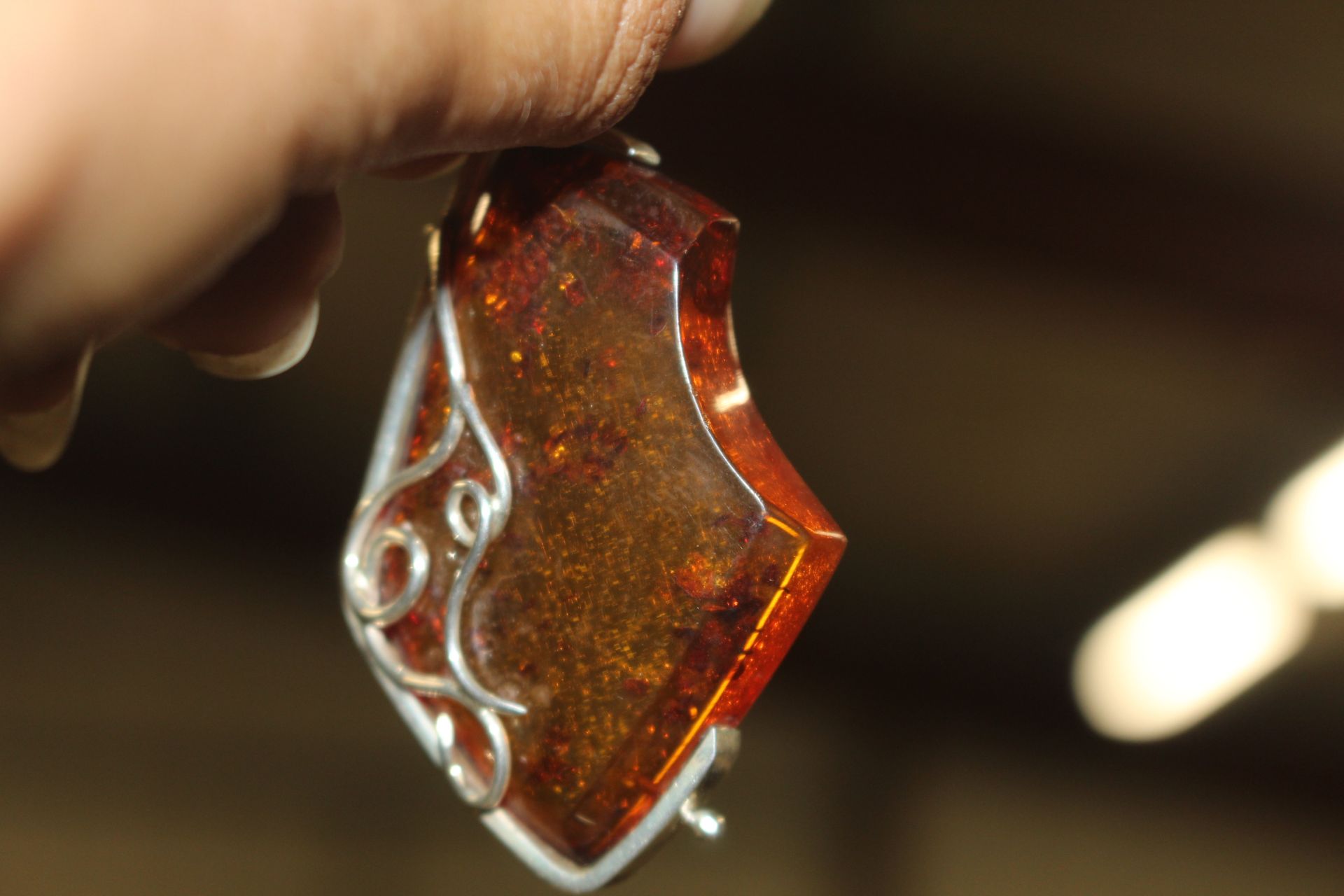 Hallmarked Sterling silver and amber pendant, appr - Image 2 of 3