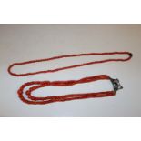 Two coral beaded necklaces