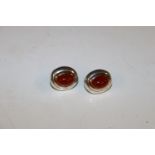 A pair of 18ct gold and silver cornelian set ear-r