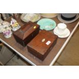 A sarcophagus shaped tea caddy and a trinket box