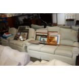 An upholstered three seater settee, two seater set