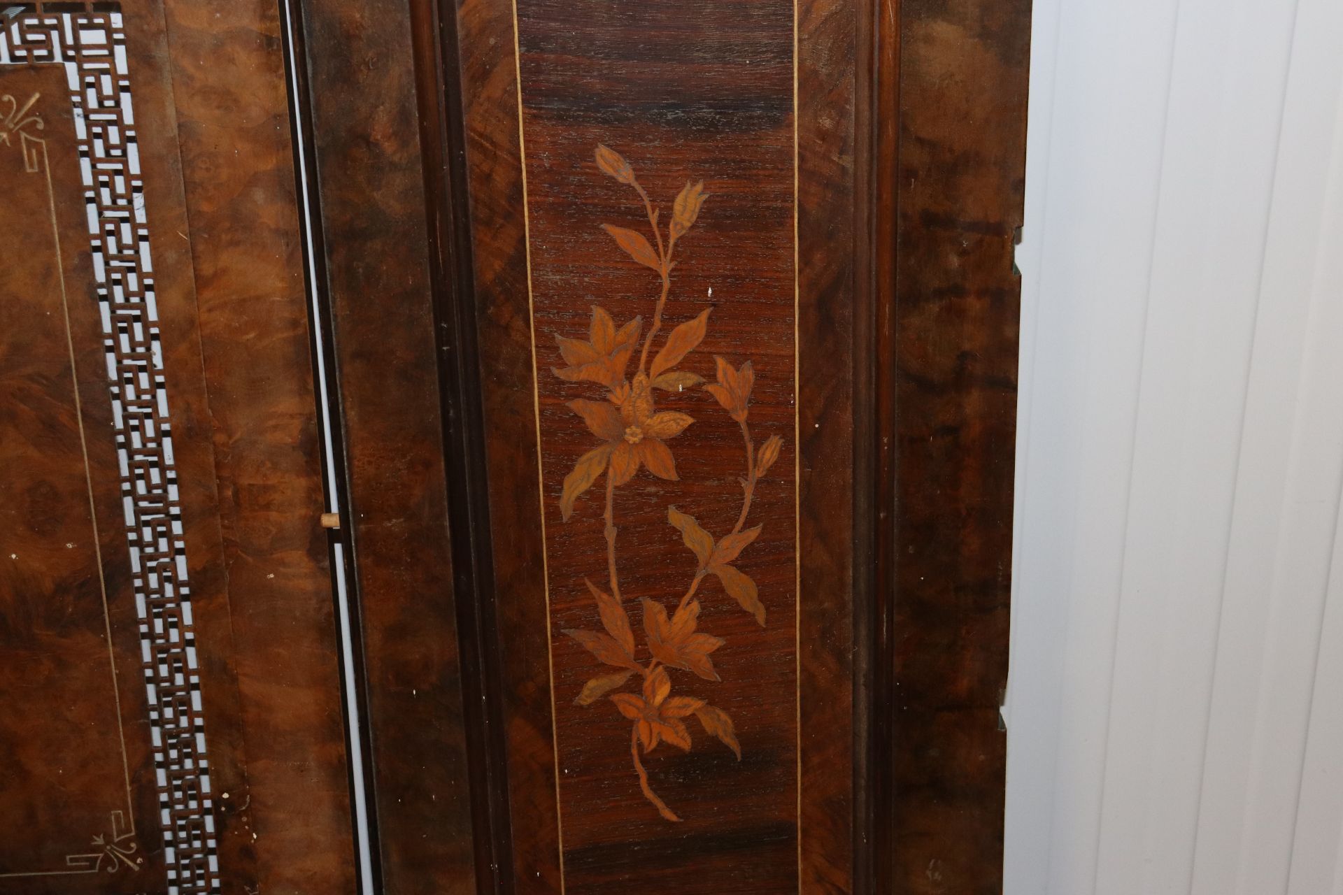 A carved wooden piano panel and an inlaid piano pa - Image 2 of 2