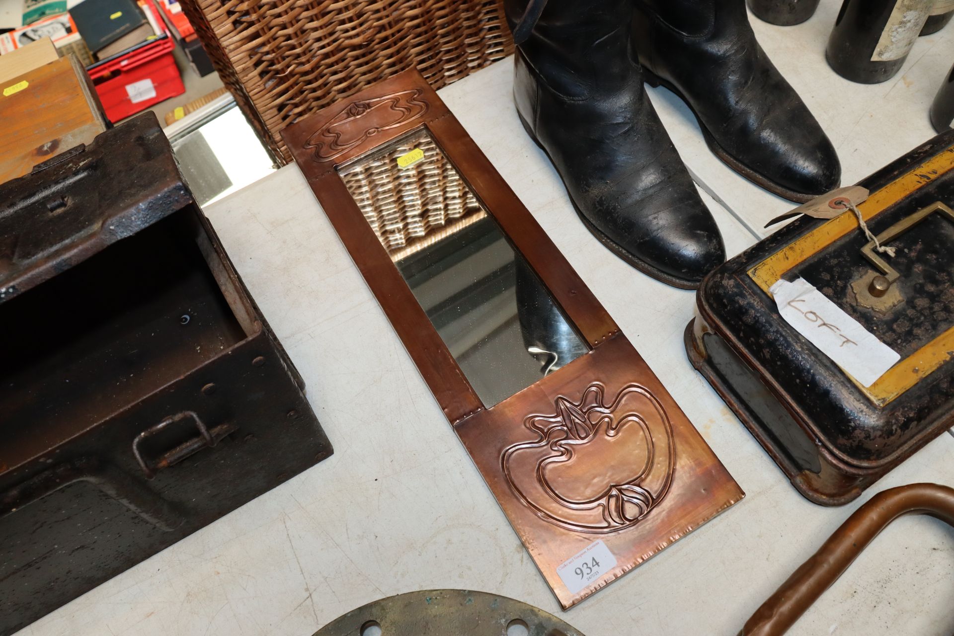 A coppered Art Nouveau style mirror