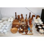 A collection of wooden items including trinket box