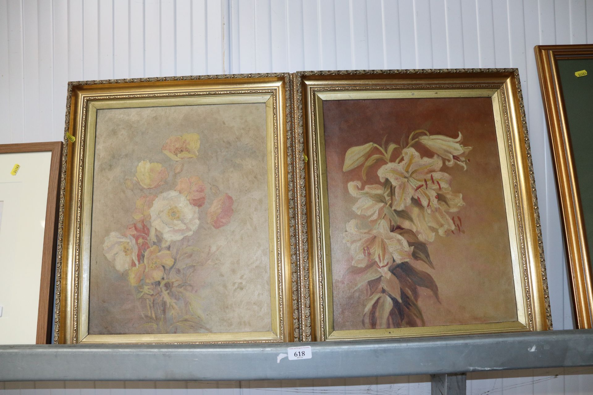 Two gilt framed oil on canvas still life studies o