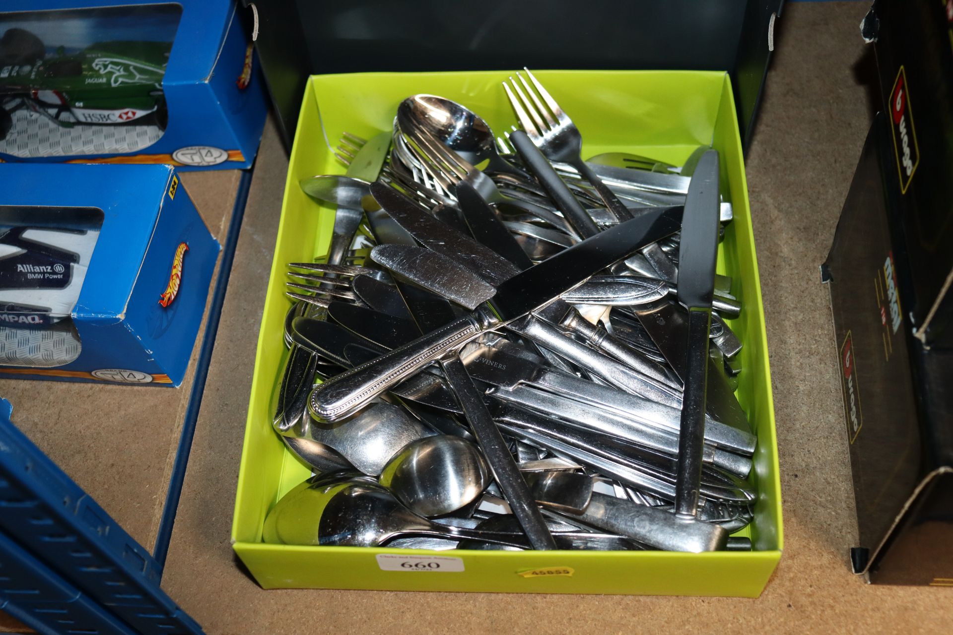 A box of stainless steal cutlery