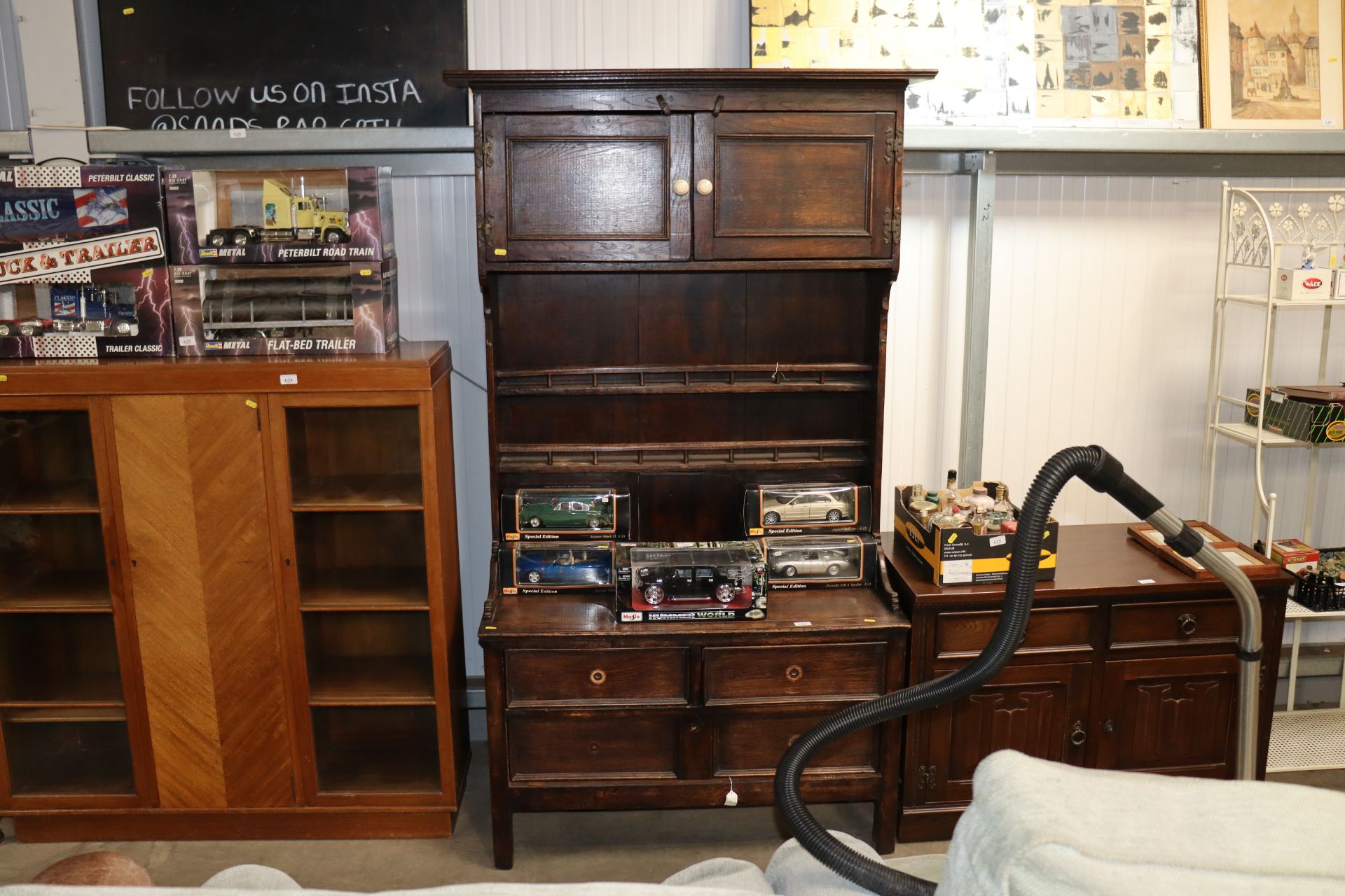 A Continental oak dresser fitted four drawers to b