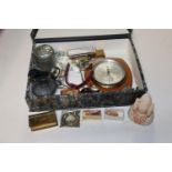 A box of small sundry items to include barometer,