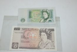 An old £10 note and an old £1 note
