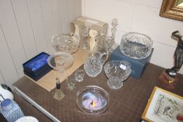 A Bohemia glass fruit bowl; a decanter; various gl