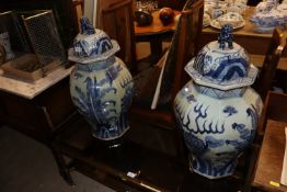 A large pair of Oriental blue and white baluster v