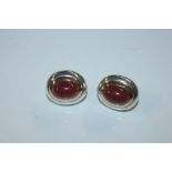 A pair of 18ct gold and silver Cornelian set ear-r