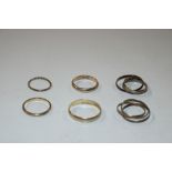 Four 9ct gold rings, approx. 5.5gms; and two 9ct t