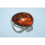 A vintage large Sterling silver mounted amber pend