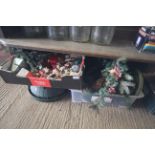 Two boxes of various festive and Christmas decorat