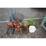 A quantity of garden plant pots; hanging baskets;