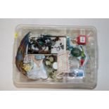 A box containing costume jewellery, paperweight, f