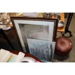 A framed study of sailing ship, a still life print of flowers containing gilt frame and a highland