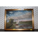 A gilt framed oil on board study of a sail boat
