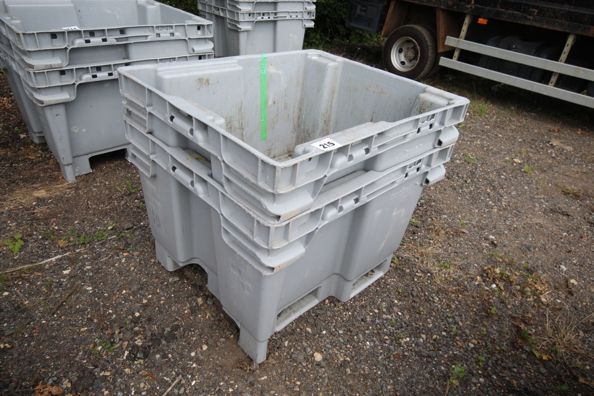 2x plastic stacking pallet tine crates.