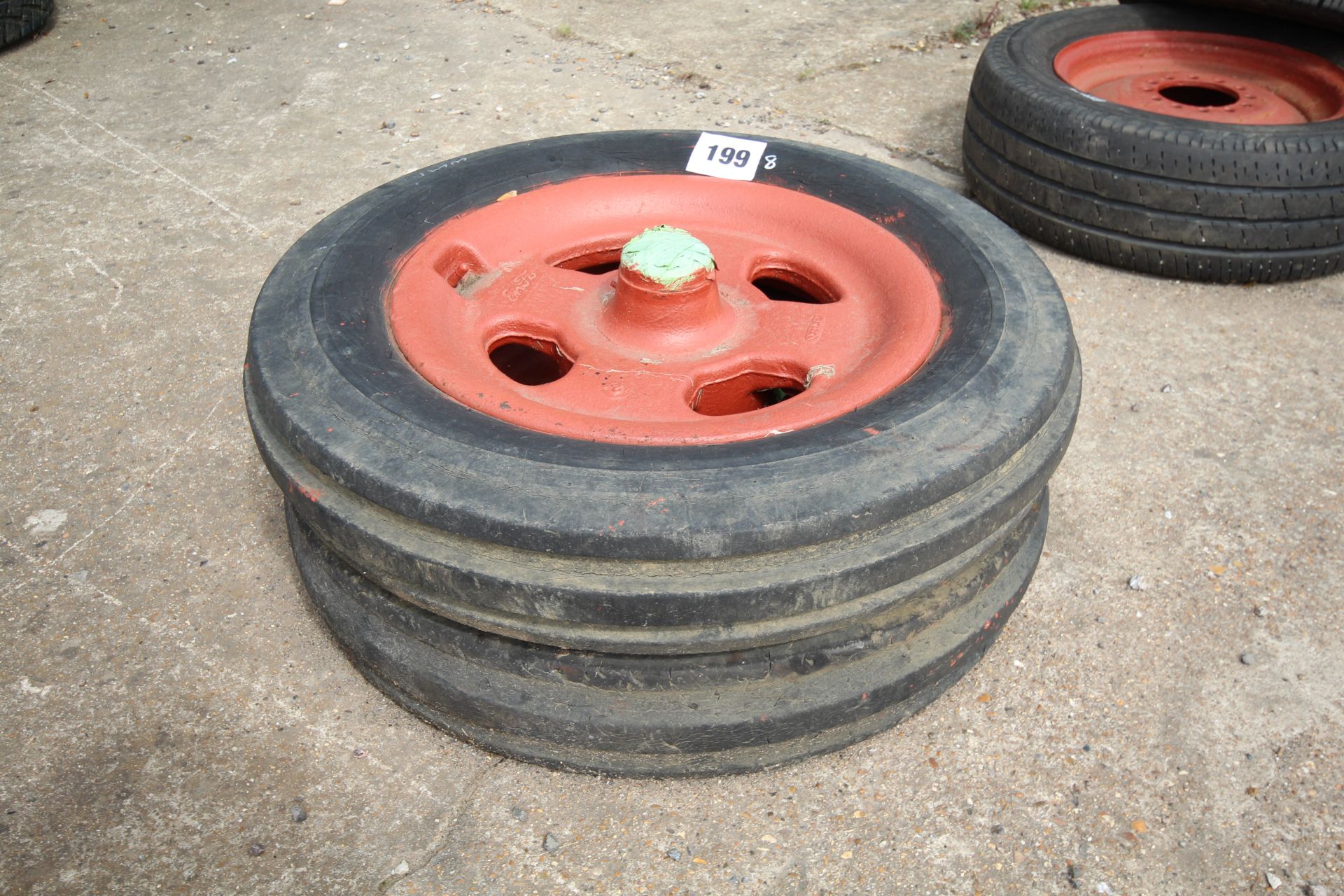 Pair of Fordson Major ENFO cast front wheels and tyres.