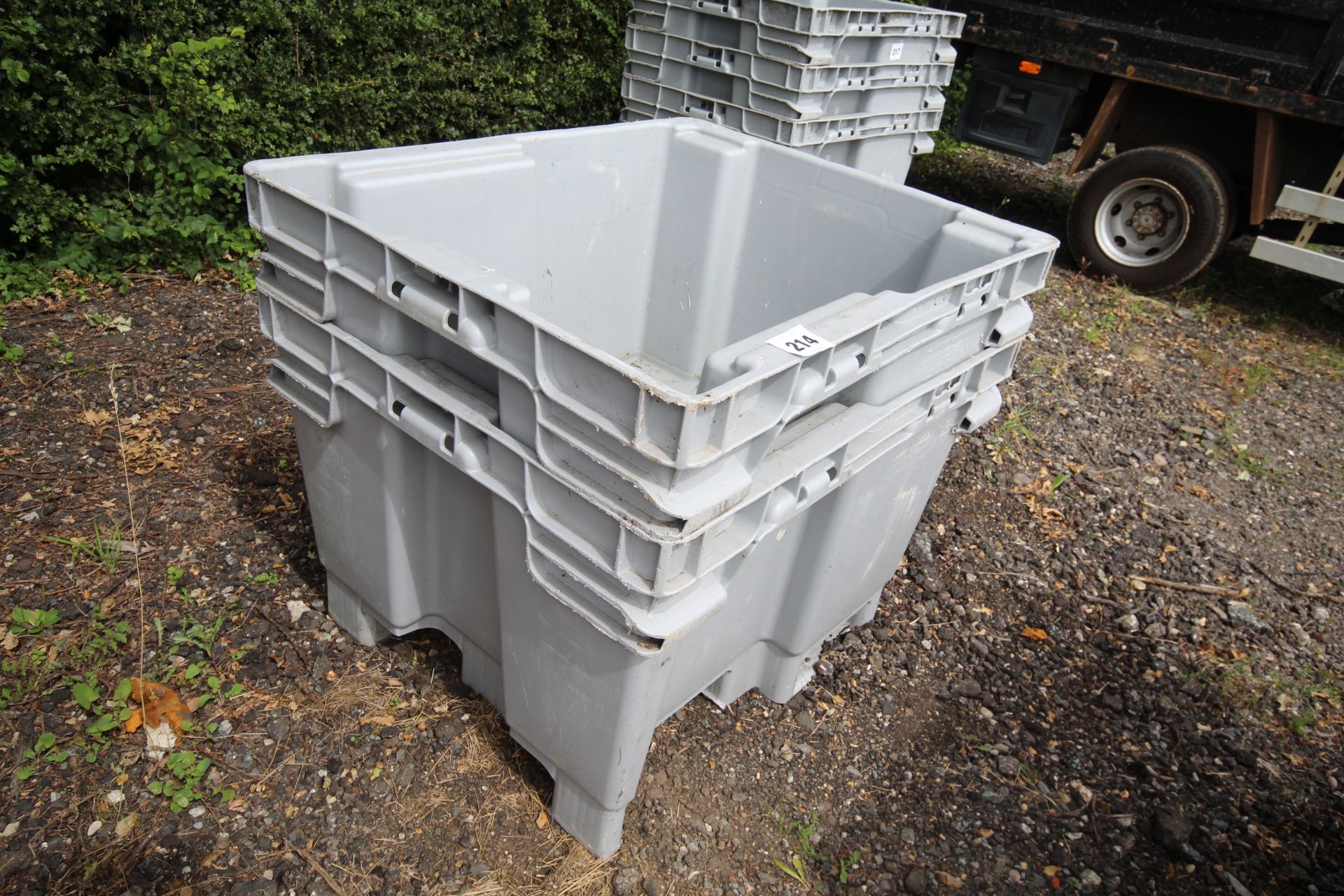 2x plastic stacking pallet tine crates.