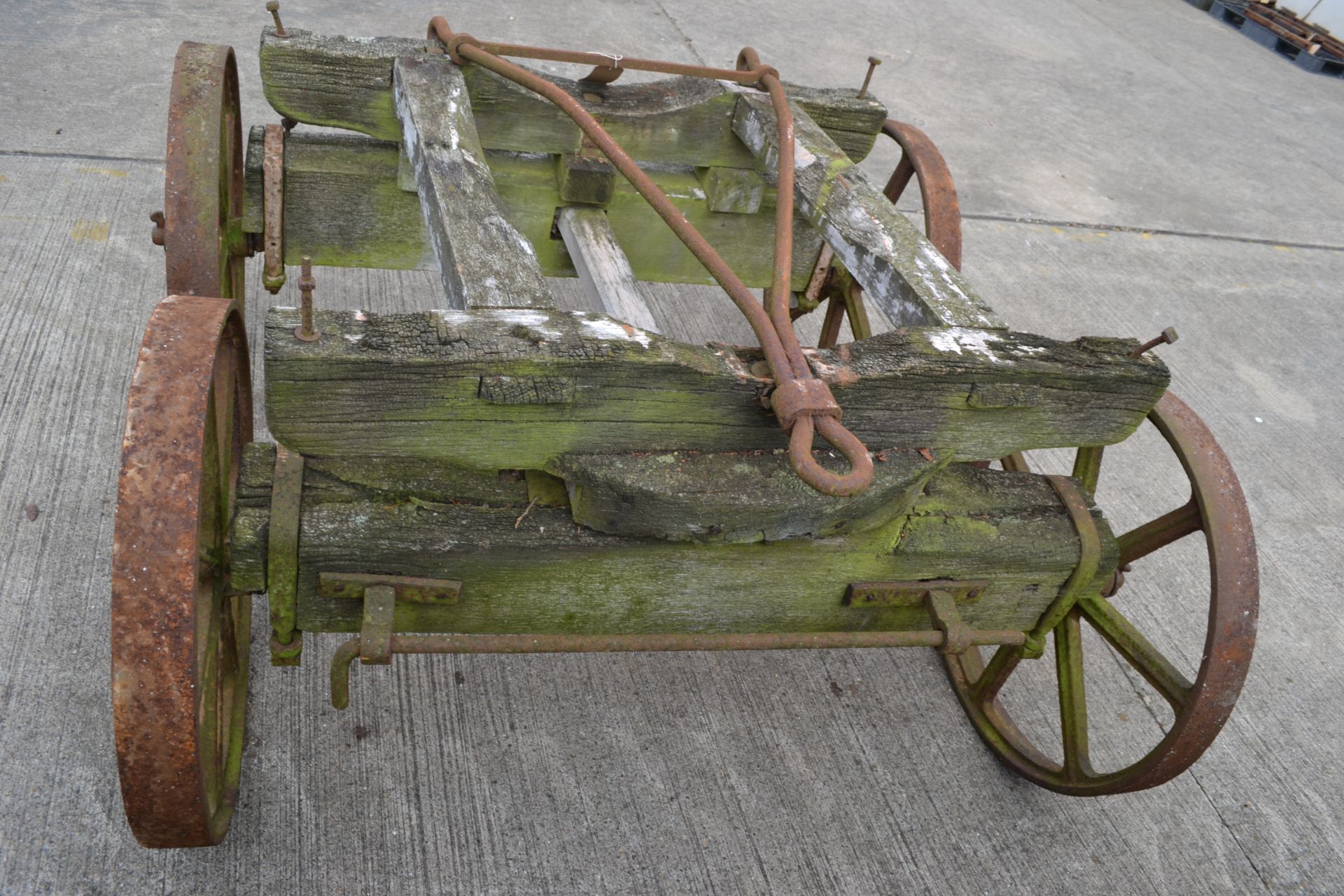 Set of four matching cast wheels on axles. Suit shepherds hut. - Image 5 of 5