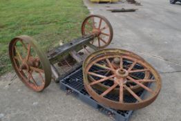 3x Rushton & Proctor cast iron wheels (2 on axles)