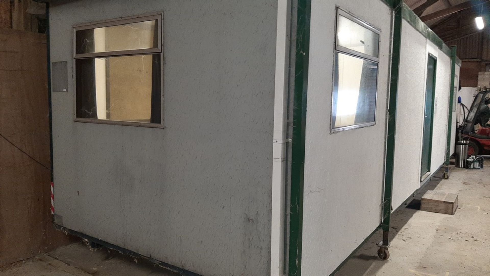 10ft x 32ft jack leg cabin. With two 10ftx 14ft rooms and hall. Used as office inside building. - Image 8 of 25