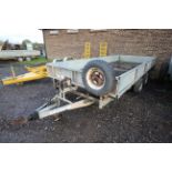 Ifor Williams 16ft twin axle trailer. With drop sides, ramps, manual winch and spare wheel.