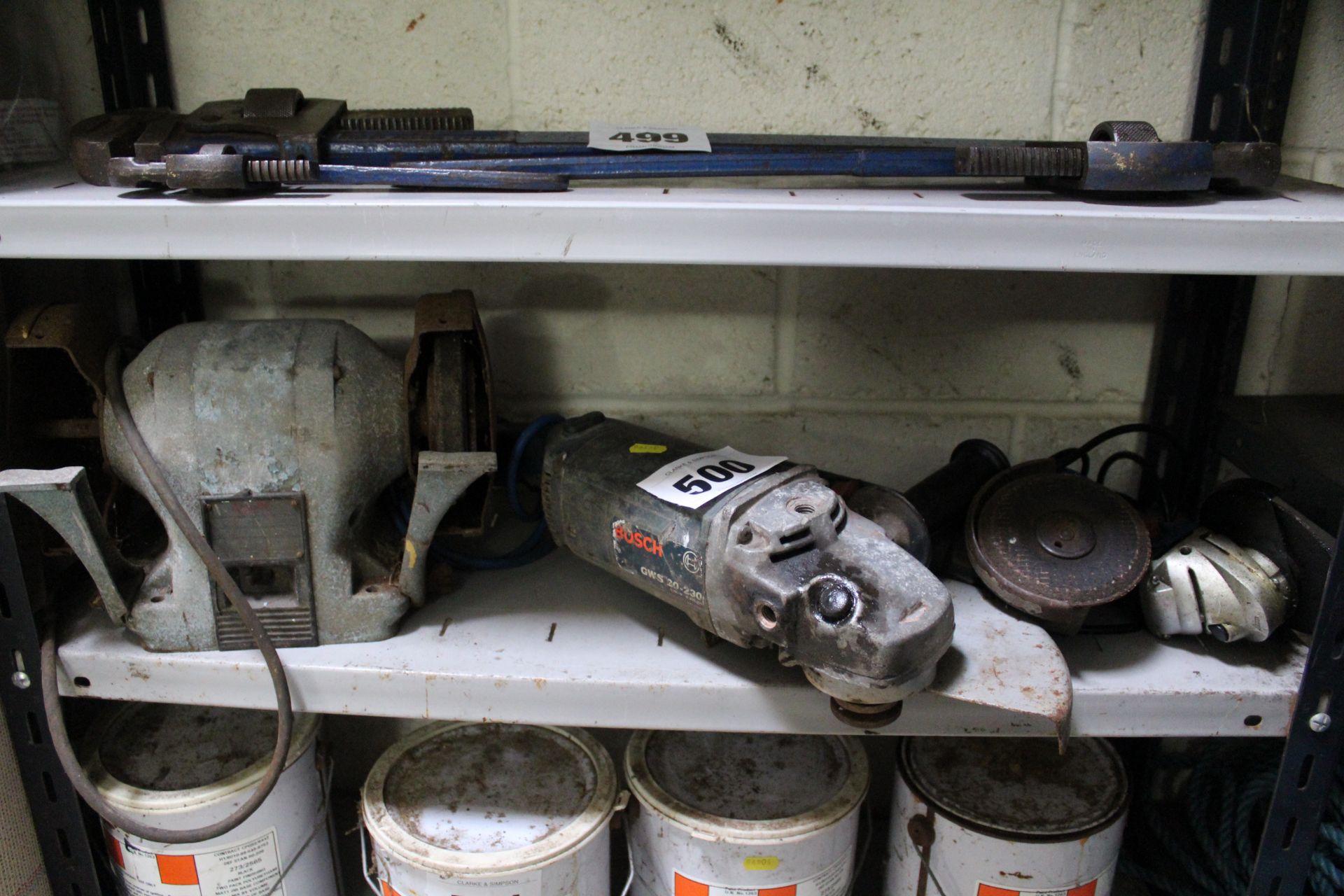 Various angle grinders and vintage bench grinder.