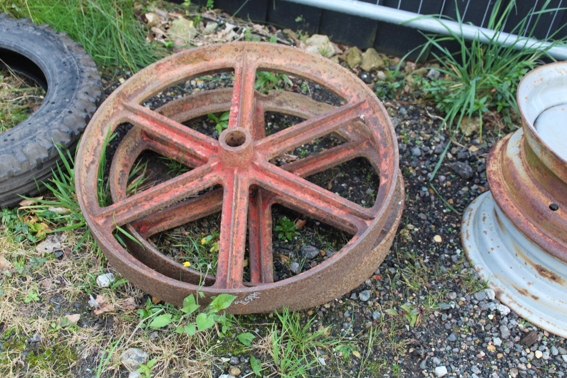 Cast iron wheels.