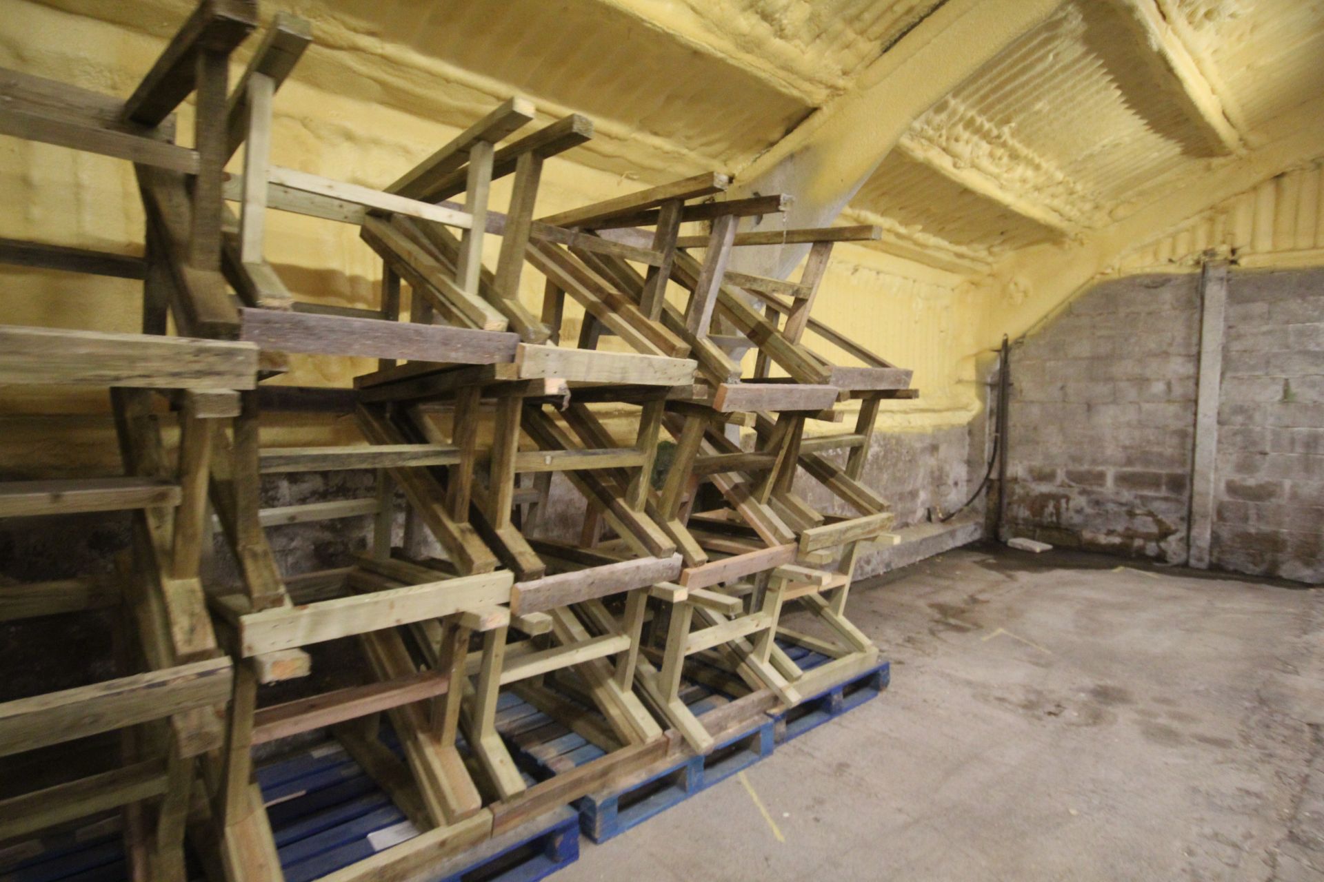 Large quantity of wooden trestles. Previously used as staging for work benches. To be sold in situ - Image 6 of 7