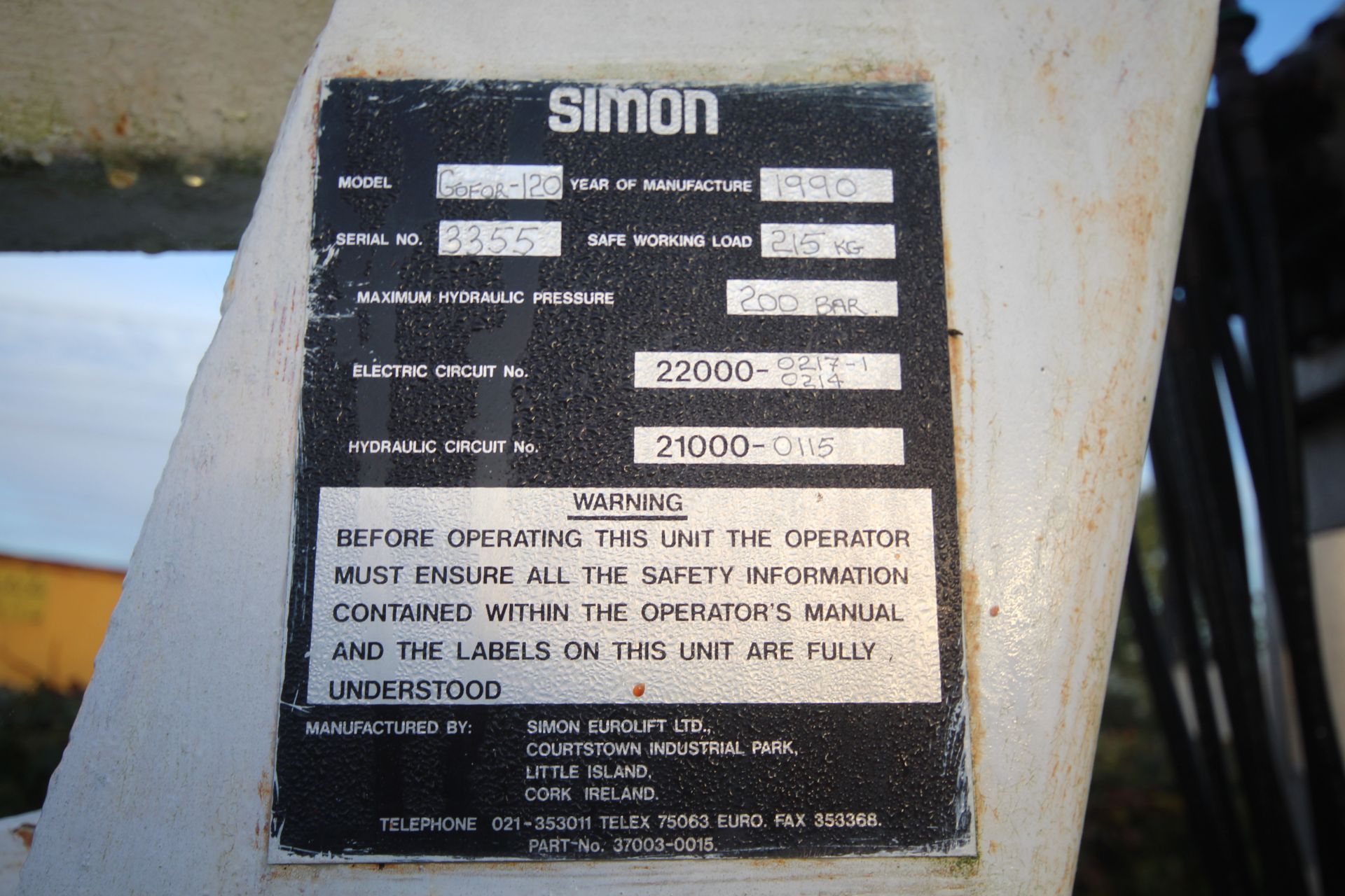 Simon Gofor 120 trailed electric cherry picker. 1990. Serial number 3355. With built in charger. V - Image 27 of 27