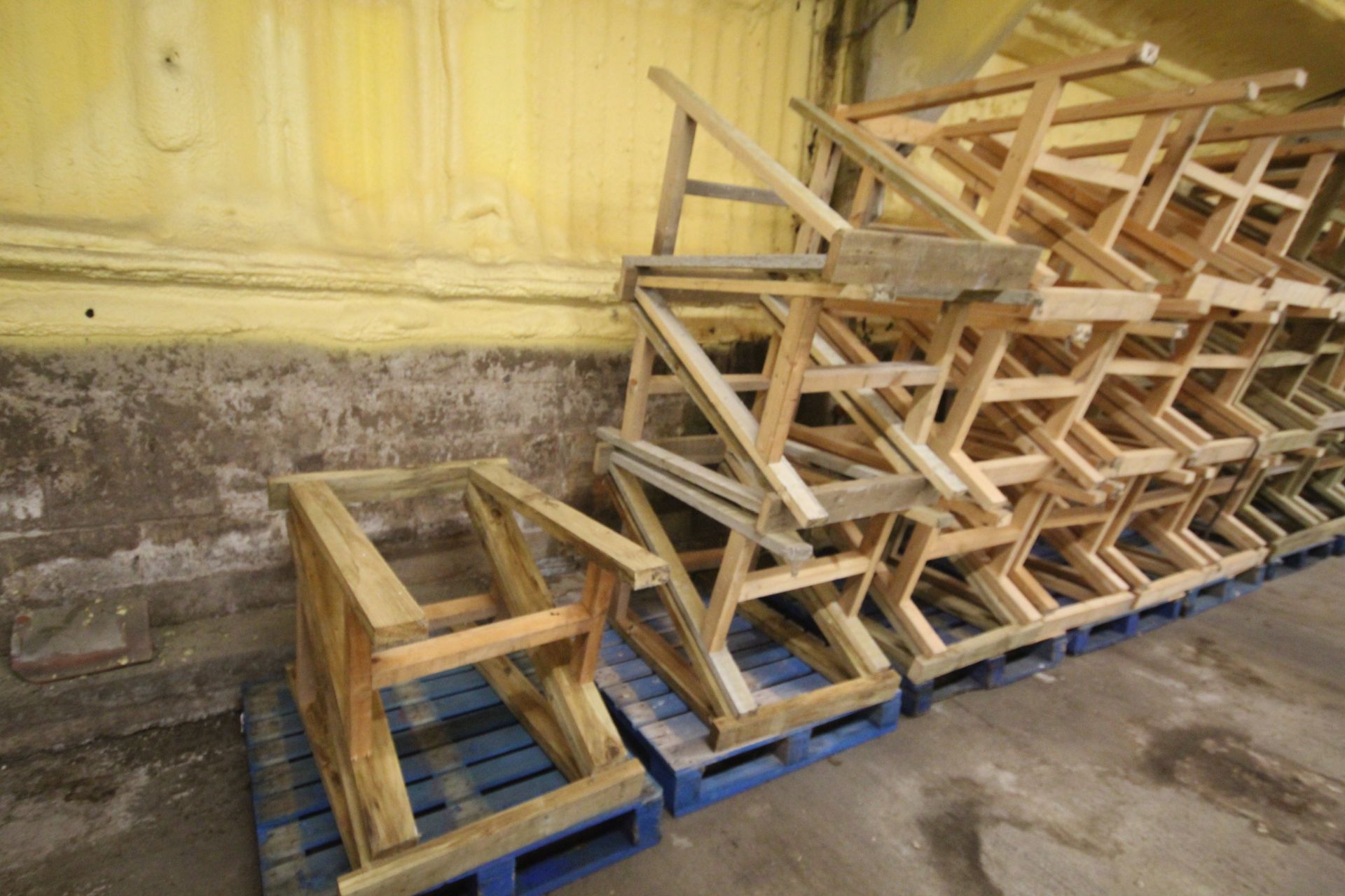 Large quantity of wooden trestles. Previously used as staging for work benches. To be sold in situ - Image 2 of 7