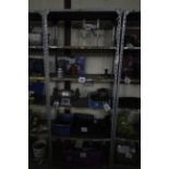 Set of Dexion style heavy duty workshop shelves.