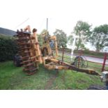 Simba 4.6m hydraulic folding trailed press. With two rows of rigid leading tines and double cast