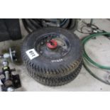 Pair of 4.50-9 industrial heavy-duty wheels and tyres.