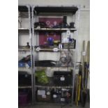 Set of Dexion style heavy duty workshop shelves.