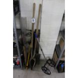 Various hand tools to include shovels, post spade, pipe bender, sledgehammers etc.