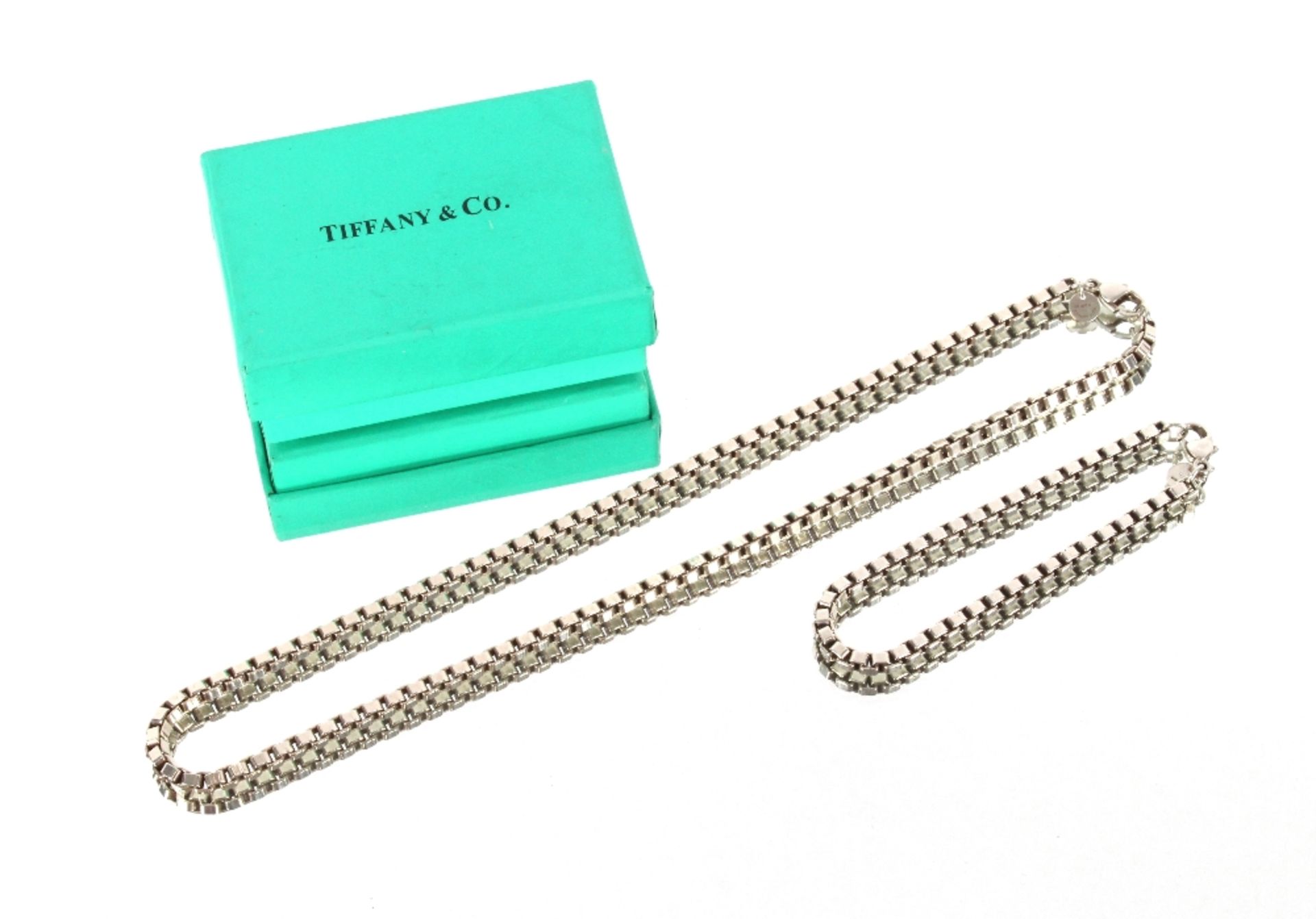 A Tiffany Venetian silver chain and bracelet, hallmarked